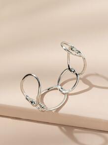 1pc Minimalist Metal Open Bangle, Adjustable Size - Silver - View 2