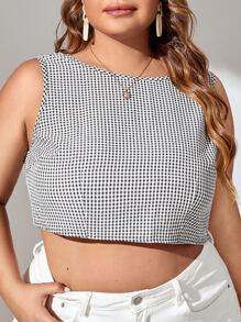 SHEIN Privé Plus Gingham Tie Back Crop Blouse - Black and White - View 2