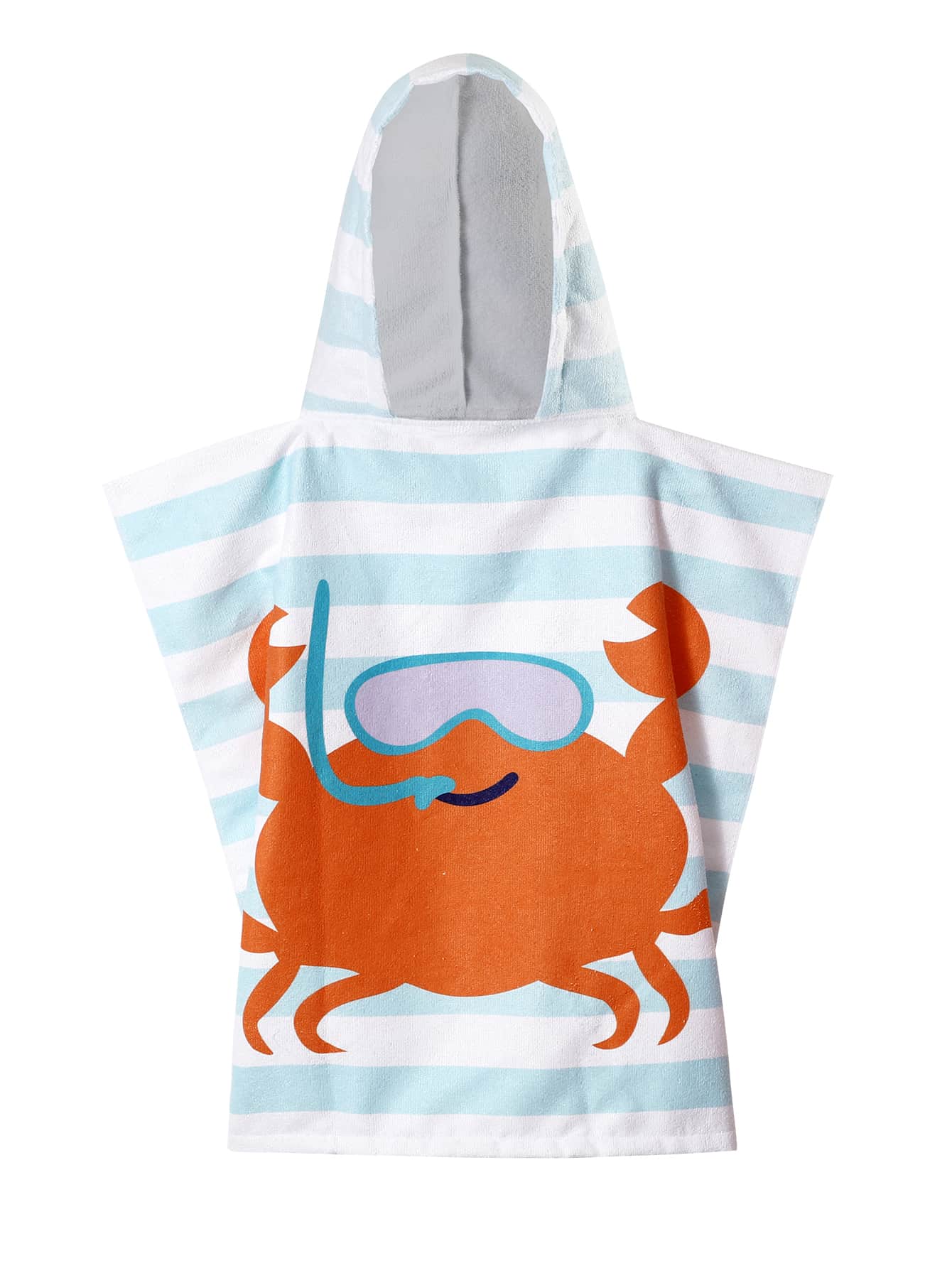 Toddler Boys Color Block & Cartoon Print Hooded Cover Up - Blue and White - View 1