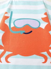 Toddler Boys Color Block & Cartoon Print Hooded Cover Up - Blue and White - View 3