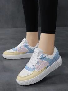 字母圖案撞色前綁帶板鞋 - 彩色 - 查看 4
