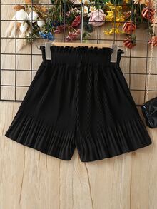 Girls Paperbag Waist Wide Leg Shorts - Black - View 2