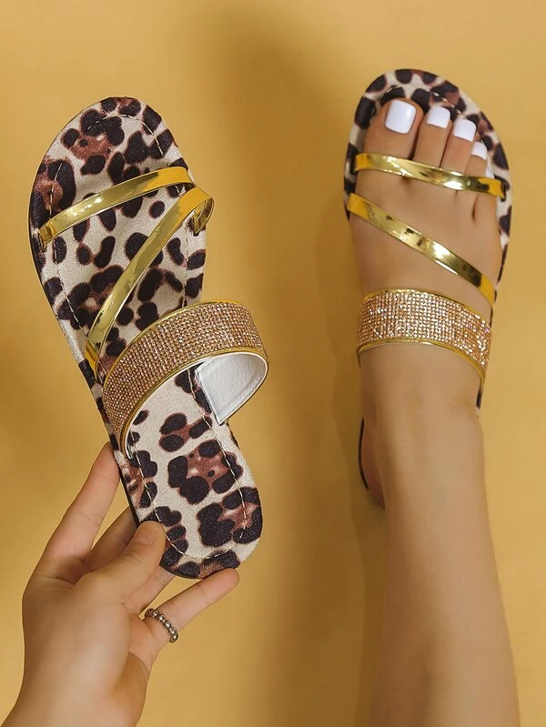 rhinestone leopard print sandals