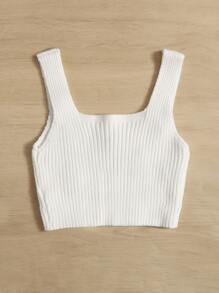 SHEIN Unity Top con patrón floral tejido de canalé - Albaricoque - Ver 2