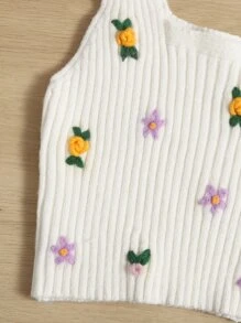 SHEIN Unity Top con patrón floral tejido de canalé - Albaricoque - Ver 3