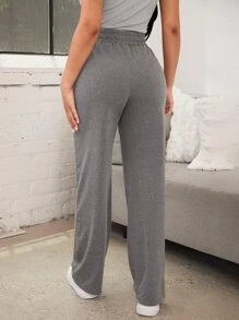 Letter Graphic Drawstring Waist Lounge Trousers - Grey - View 2
