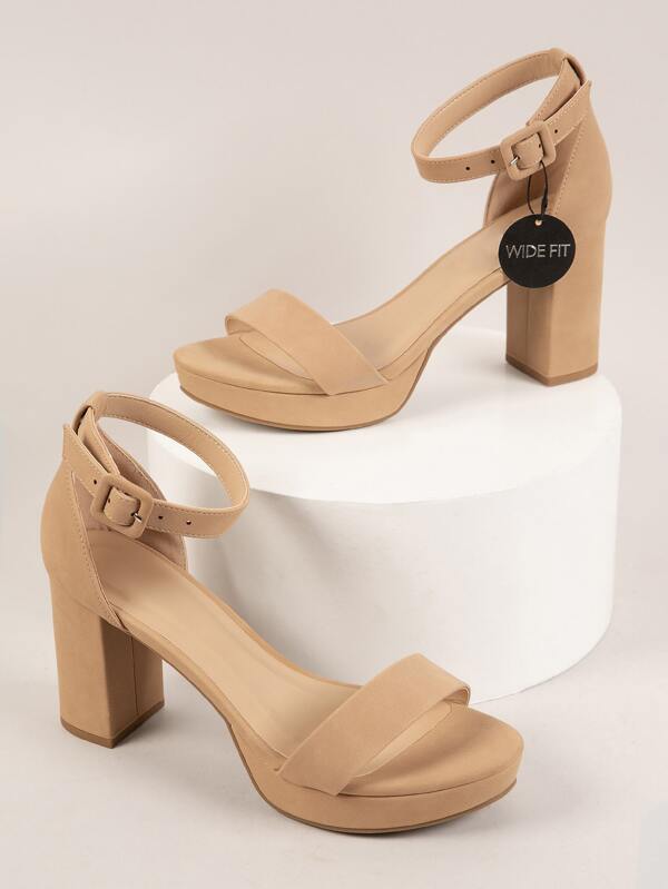 Wide Fit Faux Leather Ankle Strap Heels SHEIN USA