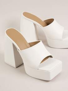 SHUZIA Giày nữ hở mũi đế dày cao gót đế xuồng dự tiệc hàng ngày bằng da PU màu trắng dép mules giáng sinh thu đông năm mới ngày lễ quà tặng ngày lễ tình nhân giày mùa hè ngày lễ tình nhân - trắng - Xem 2