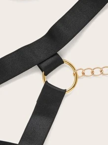 Set de lencería con aro O con abertura con diseño de cadena arnés - Negro - Ver 4