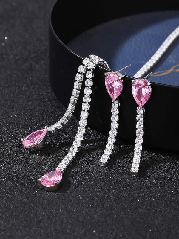 3pcs/set Cubic Zirconia Waterdrop Decor Jewelry Set SHEIN USA