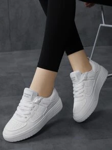 秋冬女士时尚帆布鞋，简约白色低帮休闲运动鞋，百搭轻便