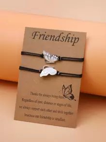 2pcs Butterfly Decor Braided Bracelet - Silver - View 1