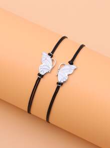 2pcs Butterfly Decor Braided Bracelet - Silver - View 2