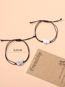 2pcs Butterfly Decor Braided Bracelet - Silver - View 3