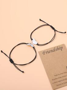 2pcs Butterfly Decor Braided Bracelet - Silver - View 4