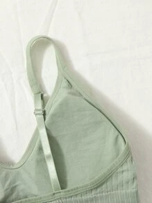 Women's Casual Mint Green Plain High Stretch Fabric Bralette - Mint Green - View 3