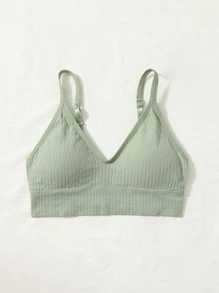 Women's Casual Mint Green Plain High Stretch Fabric Bralette - Mint Green - View 4
