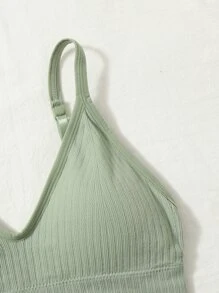 Women's Casual Mint Green Plain High Stretch Fabric Bralette - Mint Green - View 5