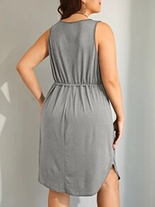 Vestido con cordón delantero con diseño con bolsillo bajo asimétrico - Gris - Ver 2