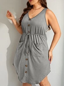 Vestido con cordón delantero con diseño con bolsillo bajo asimétrico - Gris - Ver 4