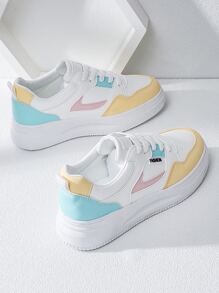Alan Vincent New Style Woman Shoes Low Cut Lace-Up Sport White Shoes Ladies Fashionable Casual Sneakers Women Flat Shoes Student Couple Shoes Macaron Color - Multicolor - View 3