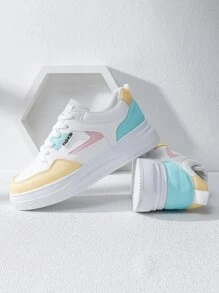 Alan Vincent New Style Woman Shoes Low Cut Lace-Up Sport White Shoes Ladies Fashionable Casual Sneakers Women Flat Shoes Student Couple Shoes Macaron Color - Multicolor - View 5