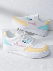Alan Vincent New Style Woman Shoes Low Cut Lace-Up Sport White Shoes Ladies Fashionable Casual Sneakers Women Flat Shoes Student Couple Shoes Macaron Color - Multicolor - View 7