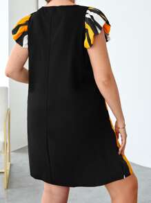 SHEIN Clasi Đầm Plus Size Xù màu trơn Giải trí - Màu vàng - Xem 2