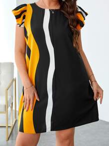 SHEIN Clasi Đầm Plus Size Xù màu trơn Giải trí - Màu vàng - Xem 4