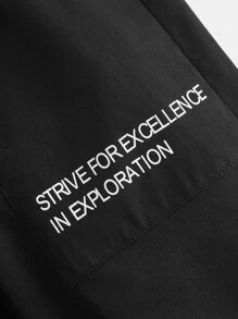 SHEIN Leap Crew 青少年男孩休閒字母印花帶有補丁的彈性腰帶束口長褲 - 黑色 - 查看 4