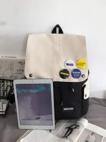 Ba lô Nữ Dây kéo Khối Màu Lá thư Có thể điều chỉnh được Mát mẻ - Màu be - Xem 3