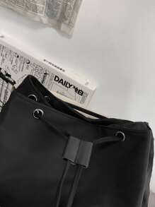 Ba lô Nữ Dây kéo Khối Màu Lá thư Có thể điều chỉnh được Mát mẻ - Màu be - Xem 7