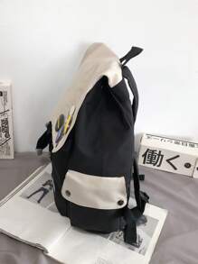 Ba lô Nữ Dây kéo Khối Màu Lá thư Có thể điều chỉnh được Mát mẻ - Màu be - Xem 8