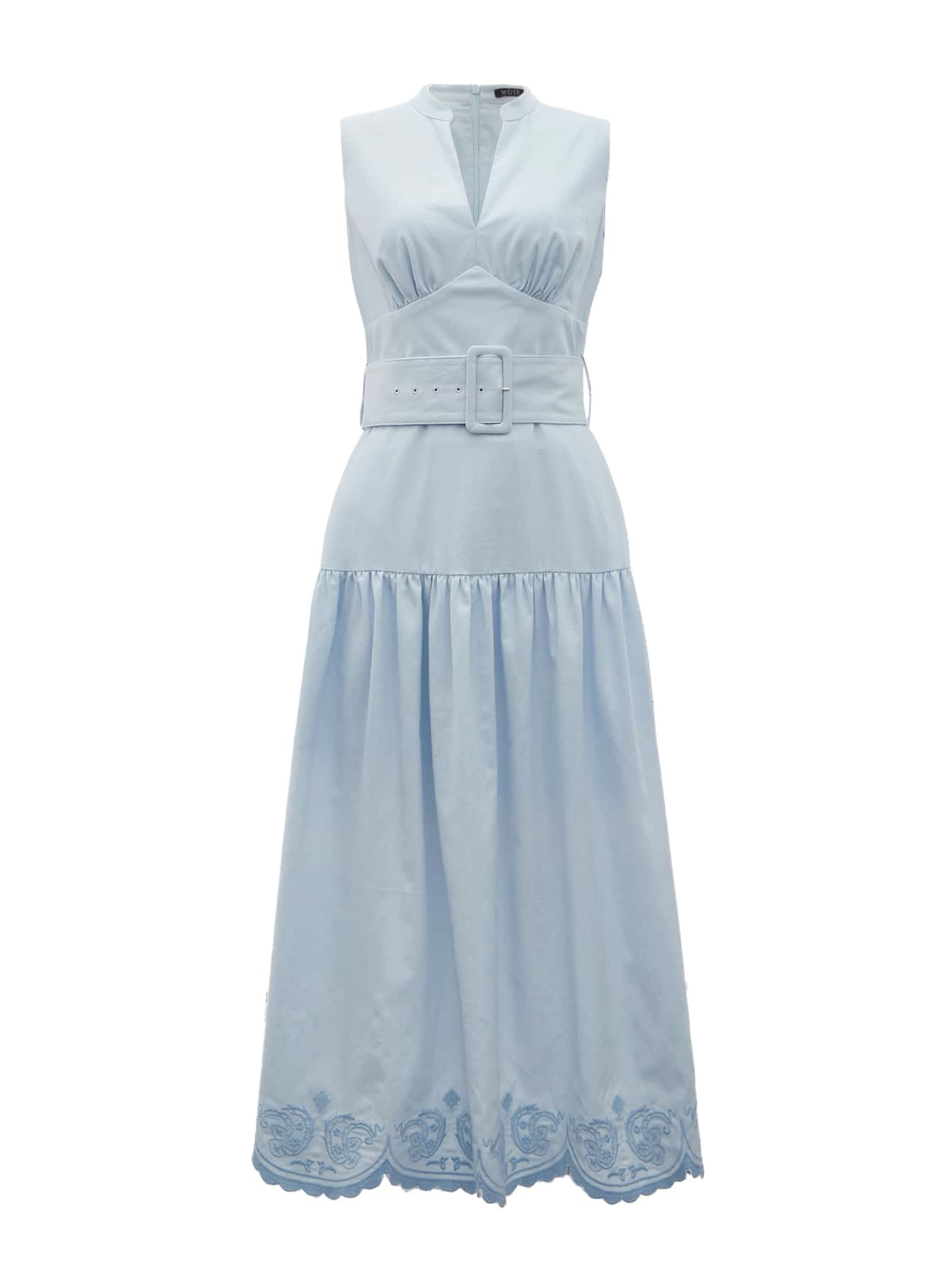 MOTF PREMIUM LINEN EMBROIDERY HEM BELTED DRESS SHEIN UK