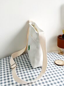 三葉草刺繡帆布斜挎包 - 白色 - 查看 4