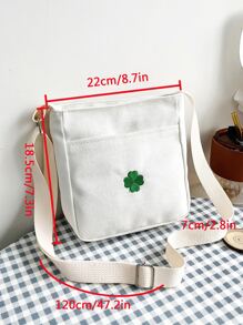 三葉草刺繡帆布斜挎包 - 白色 - 查看 6