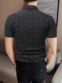 Manfinity Mode Áo sơ mi Nam Nút phía trước Sọc ca rô Giải trí - màu đen - Xem 2