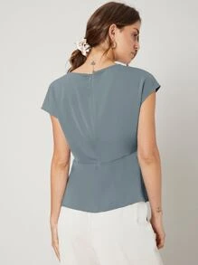 MOTF PREMIUM GATHERED PEPLUM TOP - Dusty Blue - View 2