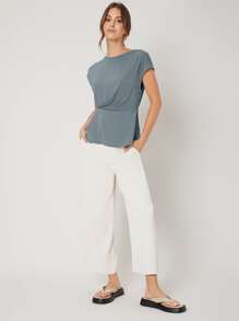 MOTF PREMIUM GATHERED PEPLUM TOP - Dusty Blue - View 4