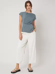 MOTF PREMIUM GATHERED PEPLUM TOP - Dusty Blue - View 8