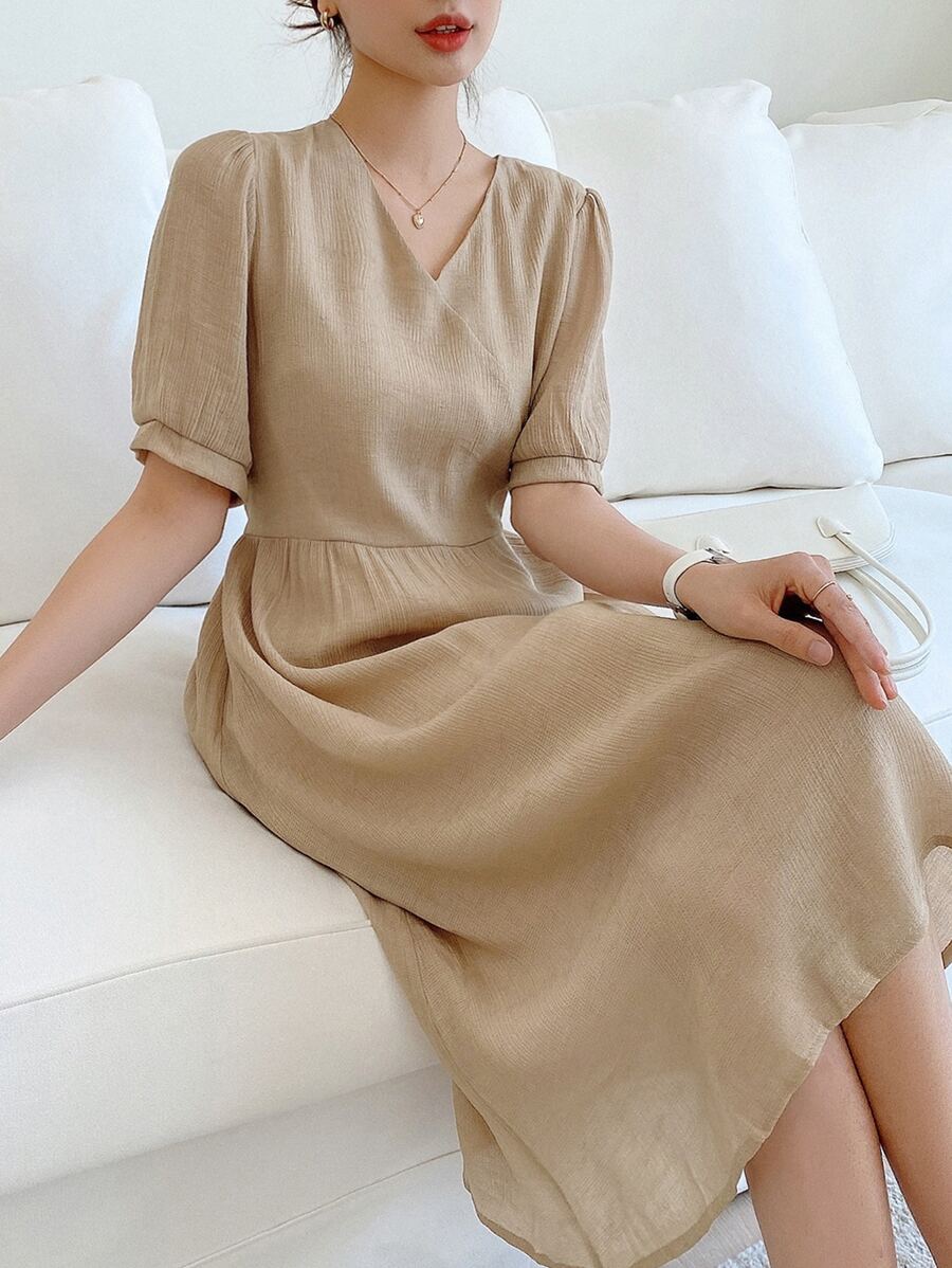 DAZY 後綁帶泡泡袖連衣裙