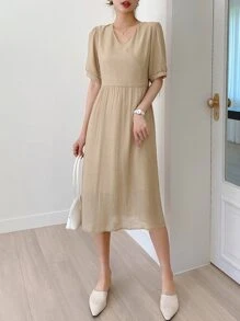 DAZY 後綁帶泡泡袖連衣裙