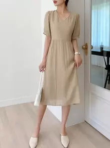 DAZY 後綁帶泡泡袖連衣裙