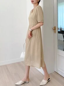 DAZY 後綁帶泡泡袖連衣裙