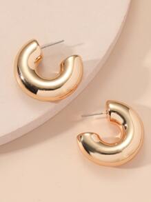 Minimalist Cuff Hoop Earrings - Yellow Gold - View 1