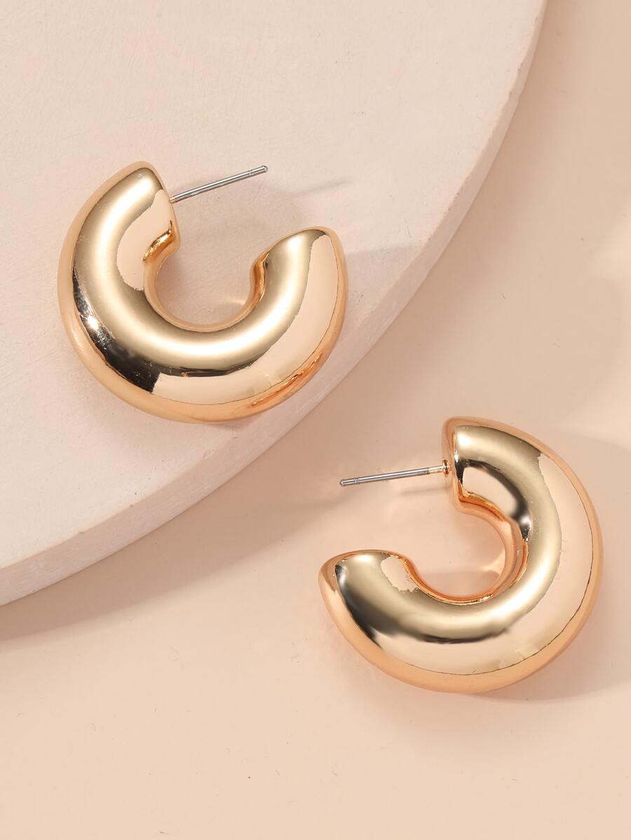 Minimalist Cuff Hoop Earrings - Yellow Gold - View 1