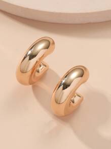 Minimalist Cuff Hoop Earrings - Yellow Gold - View 2