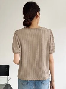 DAZY Seam Detail Puff Sleeve Tee - Mocha Brown - View 2