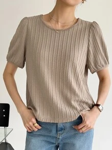 DAZY Seam Detail Puff Sleeve Tee - Mocha Brown - View 4