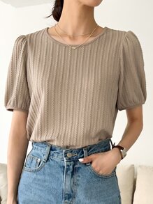 DAZY Seam Detail Puff Sleeve Tee - Mocha Brown - View 6